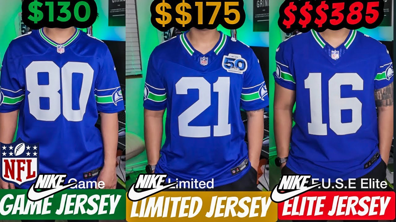 Nike NFL Jersey Tier Comparison: Game vs. Limited vs. Elite — Seattle Seahawks Throwback Uniforms