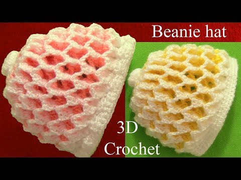 Gorro a Crochet 3D en punto panal o nido de abeja de dos colores reversibles tejidos tallermanualper