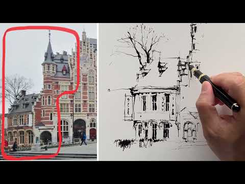 How to simplify the Urban sketching -Ink and watercolor - Brussels - Getting started series