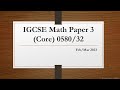 IGCSE Math Paper 3 Core 0580 32 Feb Mar 2023