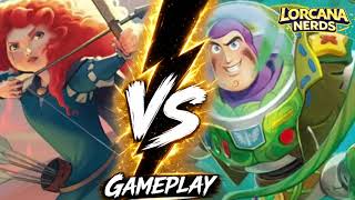 Lorcana - Wildnis Unknown Gameplay - Buzz 🔵🟢 kicks Merida 🔵⚪  to the Moon