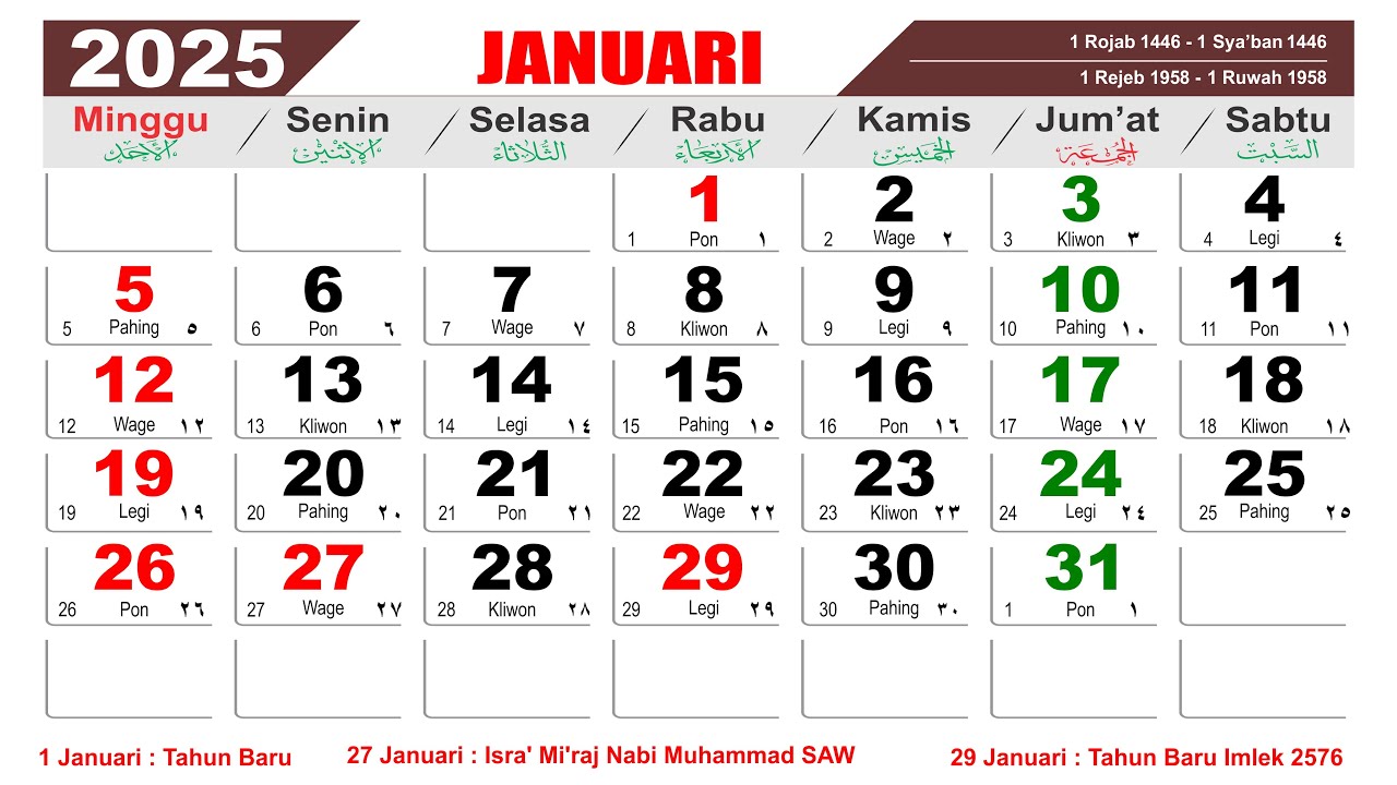 KALENDER TAHUN 2025 LENGKAP DENGAN HARI LIBUR NASIONAL
