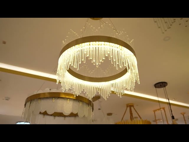 ثريا سقف كريستال أنابيب بحزام ذهبي مقاس 60