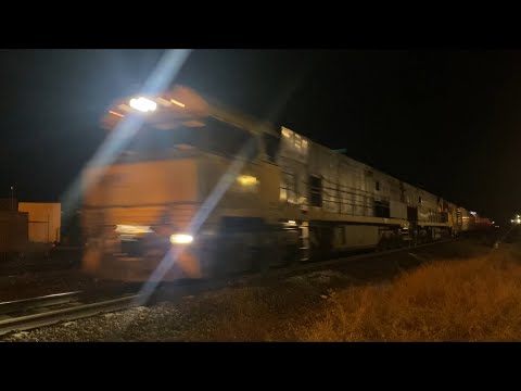 2PM5 Pacific National freight with NR111 and NR5 at North Geelong heading to Melbourne 13/7/2023