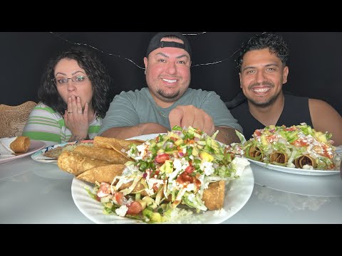 CHICKEN FLAUTAS & Cheesy Beans • Mexican Food Mukbang • By Mama Appetite w/ Jay Grubz