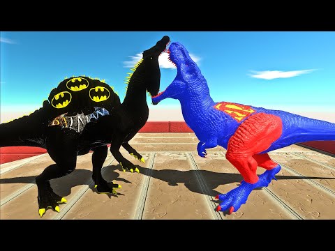 BATMAN SPINO vs SUPERMAN T-REX STAIRS DEATH CLIMB - Animal Revolt Battle Simulator ARBS