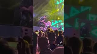 Samantha Fox takes a tumble fall off the stage