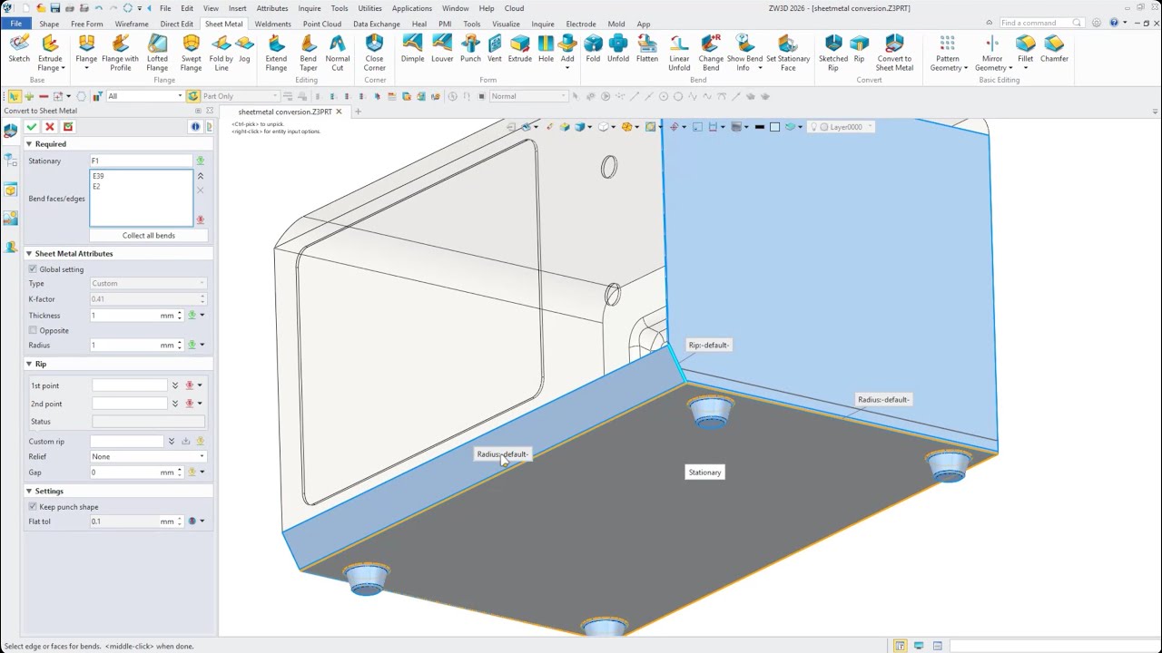 ZW3D - Conversione Diretta di Entità Complesse in Lamiera
