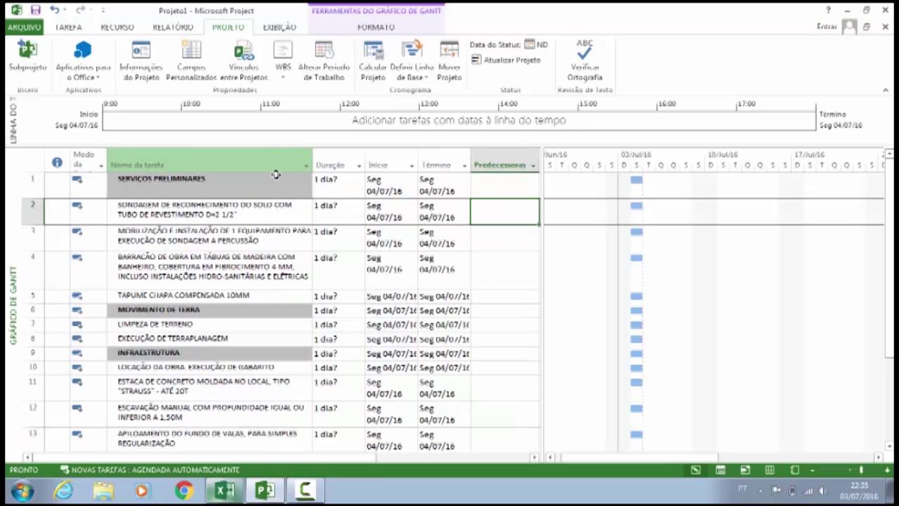 MS PROJECT : Crie seu o cronograma.