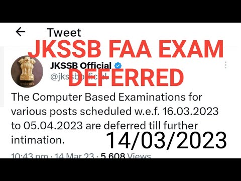 JKSSB FAA EXAM DEFERRED TILL FURTHER NOTICE @CareerSuccessjandK