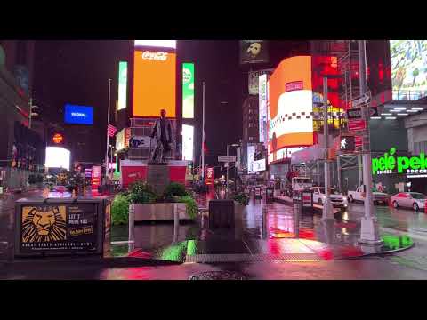 ⁴ᴷ⁶⁰ Walking Empty Times Square in the Rain Early Morning (5:07AM)