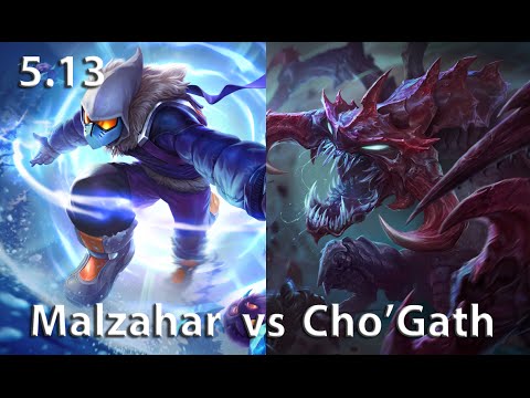League of Legends: Malzahar vs Cho'Gath [Ranked Gameplay] Gold Perfect KDA (Patch 5.13)