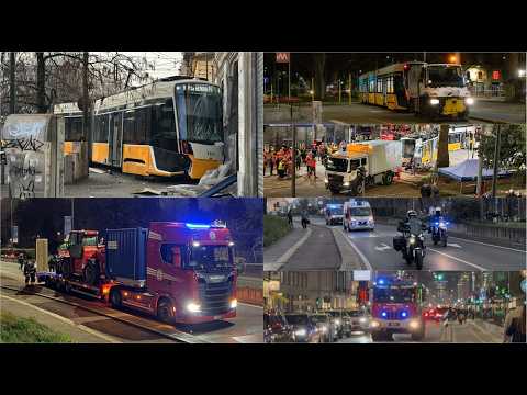 MAXI EMERGENZA, DERAGLIAMENTO TRAMLINK ATM, arrivo mezzi di soccorso + operazioni di rimozione tram
