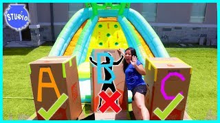 DONT Push the Wrong MYSTERY BOX into the Water of Giant Inflatable Water Slide!!!