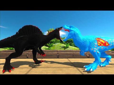 SUPERMAN T-REX vs DARK SPINOSAURUS DEATH RUN - Animal Revolt Battle Simulator