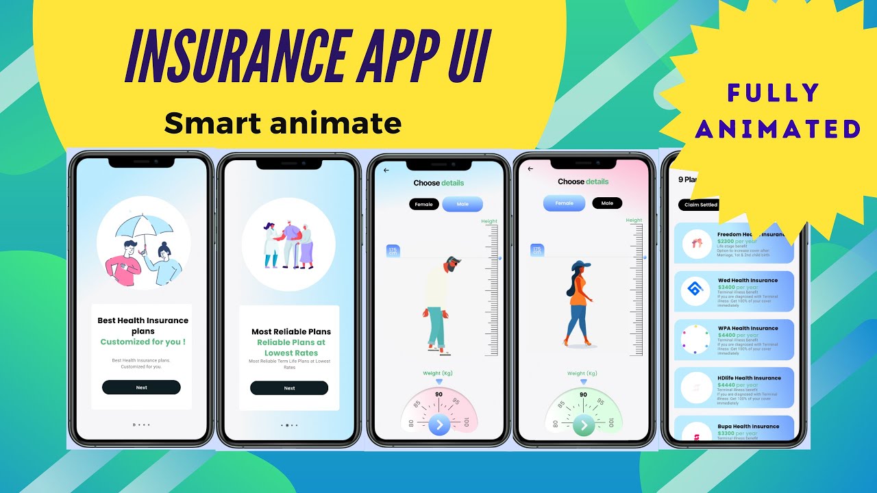 Figma  Smart animate - Insurance app  iPhone UI (speed art) #figma