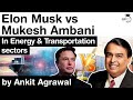 Elon Musk Vs Mukesh Ambani Both Giants To Compete In Energy And Transportation Sectors UPSC IAS
