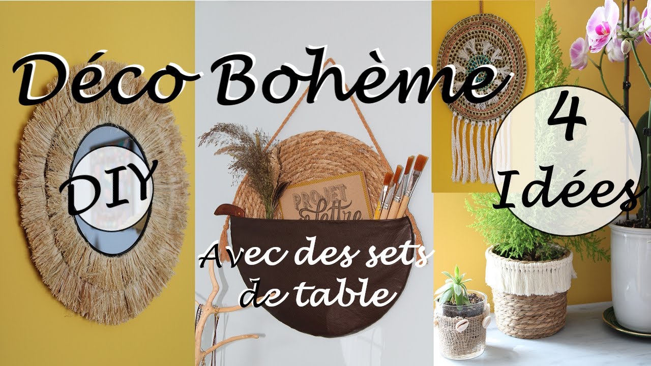 Créer de la déco bohème avec des sets de table: cache-pot, miroir, vide-poches et déco murale
