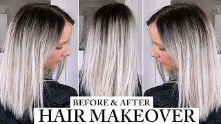 DARK ROOTS BALAYAGE | PLATINUM SILVER GREY HAIR | BEFORE AND AFTER