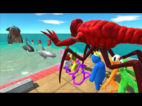 Megalodon Rex Fall Challenge | Titanus Red VS Rainbow Friends - Animal Revolt Battle Simulator