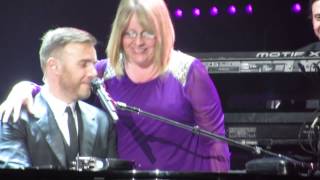 Gary Barlow on stage with &#39;Michelle&#39; Nottingham 17 April 2014