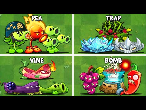 PvZ2 - 4 Plant Teams: PEA x TRAP x VINE x BOMB - Who Will Win ?