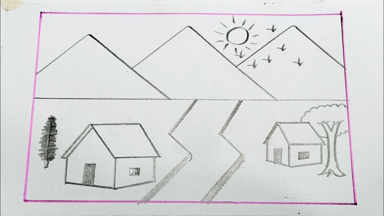 Simple Village Scenery Drawing | Easy Pencil Sketch for Beginners Step by Step 