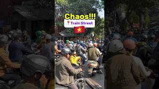 Hanoi Train Street is absolute chaos 😅🫣 #vietnam #hanoi #hanoitrainstreet  #vietnamtravel