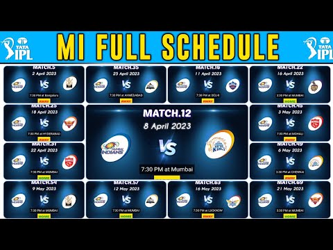 Mumbai Indians schedule 2023 | mi schedule 2023 | mumbai indians all 14 Match time table 2023