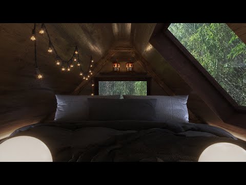 Sleep in a small but cozy treehouse attic | rain sound | good night ☔????