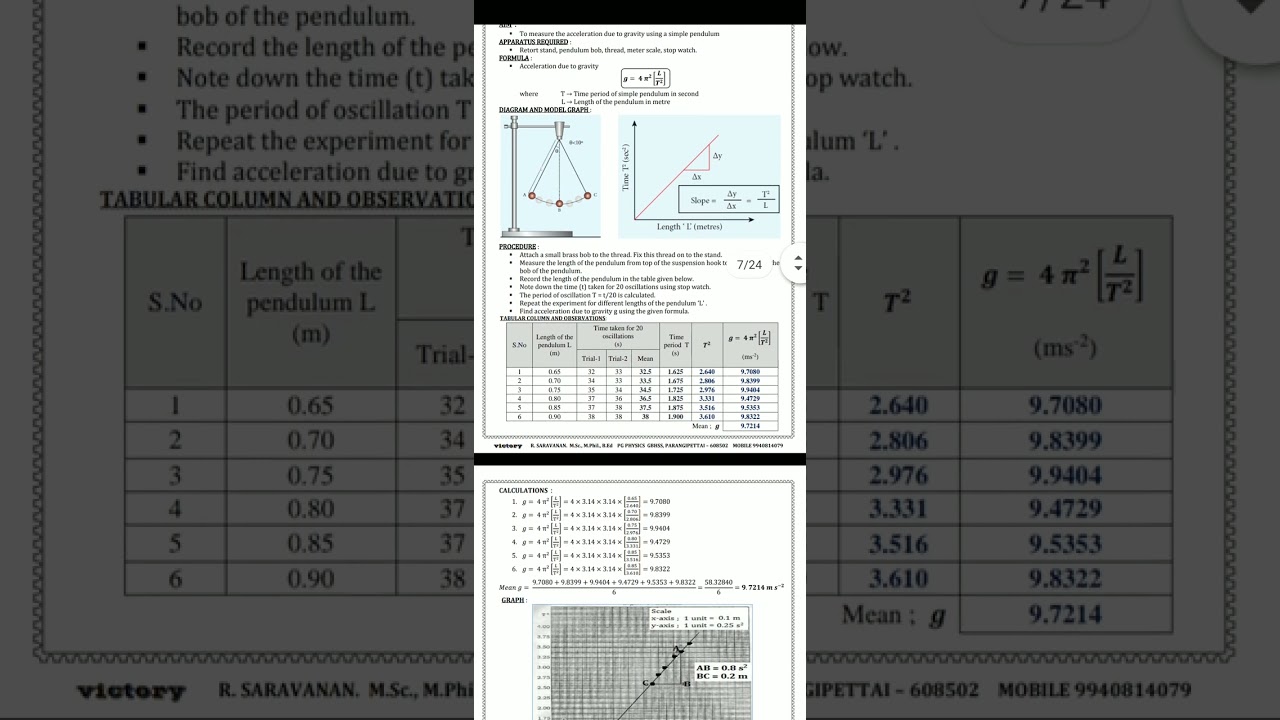 11th  physics practical ( acceleration due to gravity using simple pendulum)