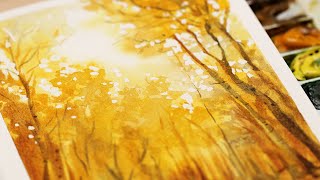 Golden Autumn Forest Easy Step by Step Watercolor Tutorial