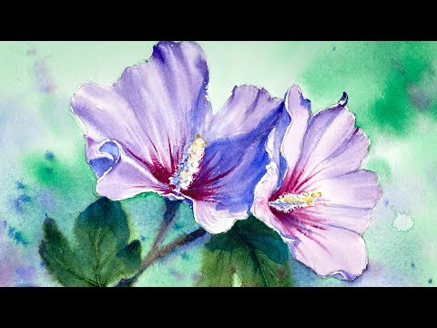 Rose of Sharon- Mugunghwa(무궁화)- How to Draw Shadow- Watercolor Painting -Tutorial Step by Step