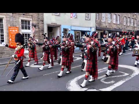 2 SCOTS Royal Highland Fusiliers Parade the Royal Mile for Scottish Parliament's 25th Anniversary