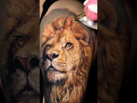 ⚜️Lion⚜️Wait for the reveal please🙆🏻‍♀️ 70s ASMR full process tattoo#asmr #tattoo #tattooartist