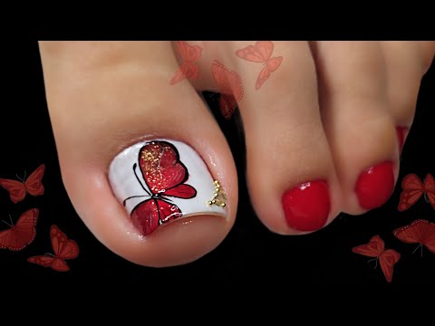 DISEÑO de uñas  hermosas con Mariposa EN COLOR ROJO ❤️|Marielena arte y belleza