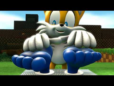 Sonic's Feet Stuck Upright and Tickled by Tails
