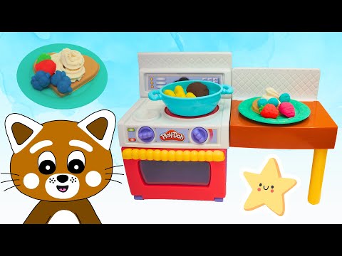 Pukkins lagar mat i lera - Lek och lär dig färger - Lek med oss