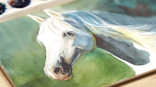 Realistic White Horse in Watercolor – Using Just the Primaries