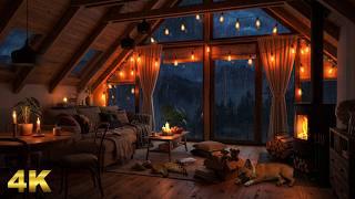 THUNDERSTORM in a Cozy Attic Loft | Rain Sounds & Crackling Wood Stove 🌧️🔥