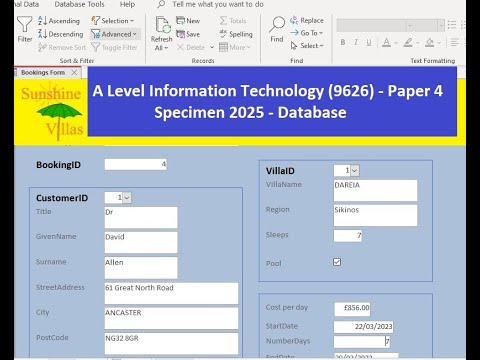 A Level IT 9626 Specimen 2025 Paper 4 - Database