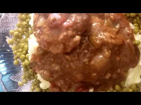 Ground Beef Steak Patties With Mashed Potatoes And...