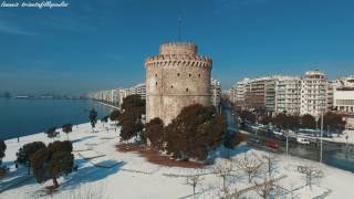 waterfront white tower with snow thessaloniki city greece