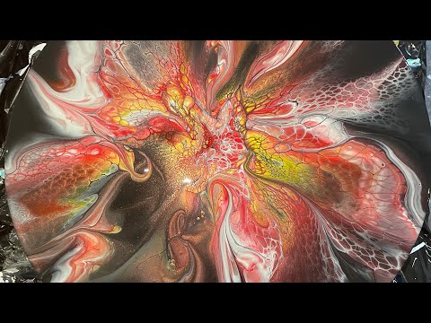 #94 20 inch Fire Bloom! A bit of info of paint ratios and hairdryer tips! Pour w/ fluid art