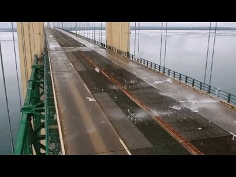 Video shows falling ice that forced Mackinac Bridge...