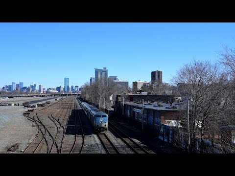 Amtrak Lake Shore Limited #449 crawls past the former CSX Beacon Park Yard in Boston, 2/18/2023