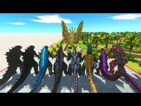All Godzilla Death Run vs X3 Ghidorah | Animal Revolt Battle Simulator!!