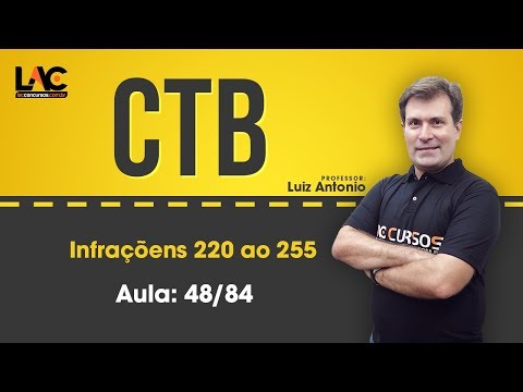 Aulas Grátis CTB - Infraçõens 220 ao 255 - Legislação de Transito - 48/84