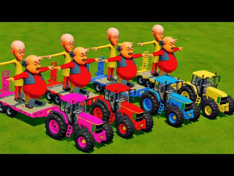 LOAD & TRANSPORT MOTU PATLU CARTOON WITH JOHN DEERE COLORED TRACTORS - Farming Simulator 22