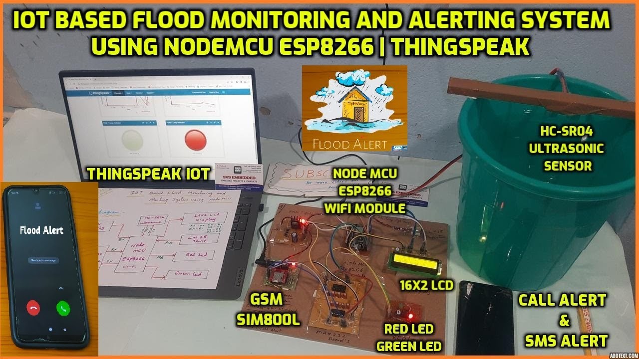 IoT Based Flood Monitoring And Alerting System using Nodemcu ESP8266 | ThingSpeak | SMS & CALL Alert